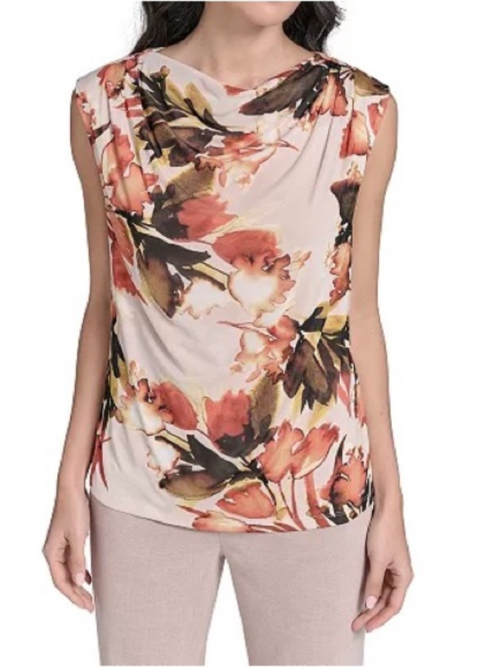 Calvin Klein floral drape-neck sleeveless top
